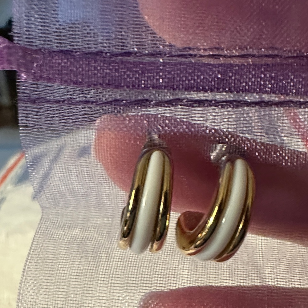 Elegant Gold and White Hoop Pierced Earrings